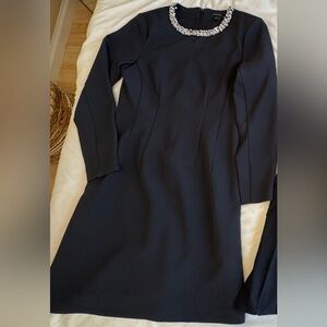 Ann Taylor Black Jeweled Neckline Dress | Long Sleeve Cocktail